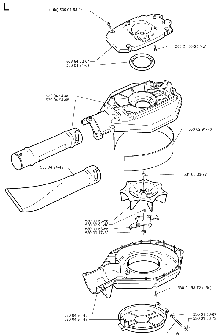 Fan Diagram and Parts List for 225HBV 19963100001-19970500000 Husqvarna Leaf Blower / Vacuum