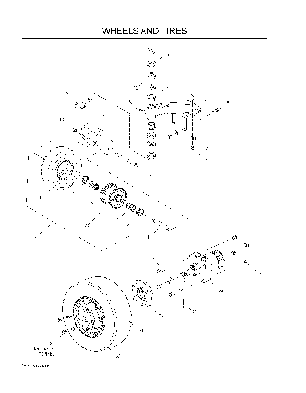 Wheels And Tires Diagram and Parts List for WH3615966947001 2008-08 Husqvarna Lawn Mower