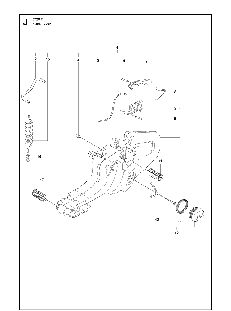 Fuel Tank 7 Diagram and Parts List for 372XP XPG Husqvarna Chainsaw