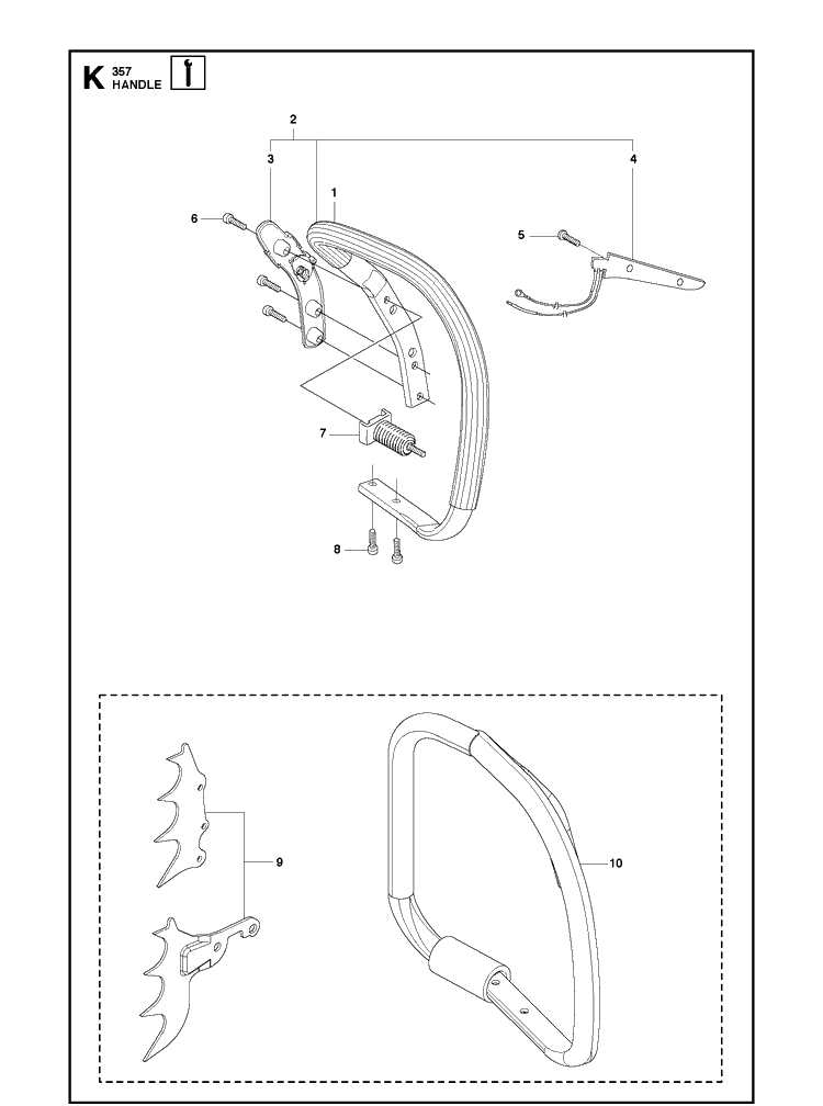 Handle Diagram and Parts List for 357XP 20100600001-20111800000 Husqvarna Chainsaw