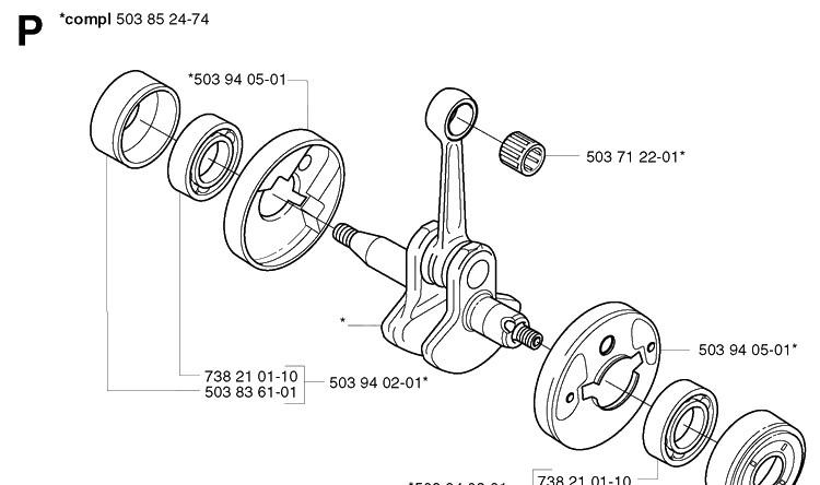 Crankshaft Diagram and Parts List for 326C 20020500001-20023100000 Husqvarna Edger