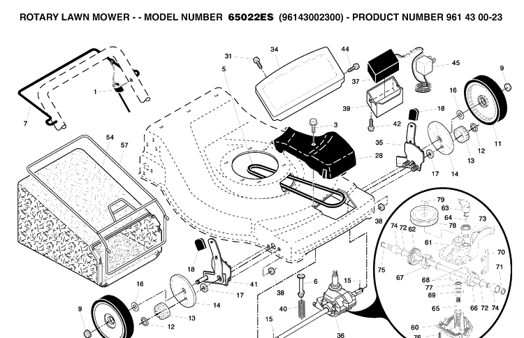 Repair Parts 2 Diagram and Parts List for 65022ES (96143002300)(2007-02) Husqvarna Lawn Mower