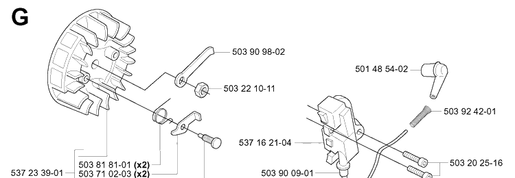 Ignition System Diagram and Parts List for 338XPT 20060100001-20063600000 Husqvarna Chainsaw