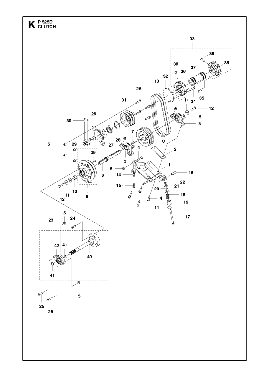 Clutch Diagram and Parts List for P525D 20120100001 - 20143999999 Husqvarna Lawn Tractor