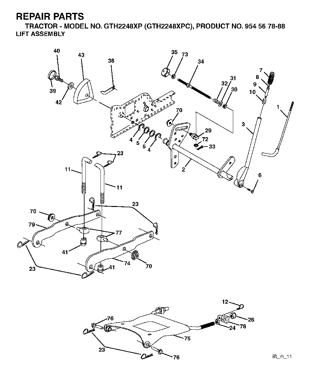 Mower Lift / Deck Lift Diagram and Parts List for GTH2248XP (GTH2248 XPC, 954567888)(2003-07) Husqvarna Lawn Tractor
