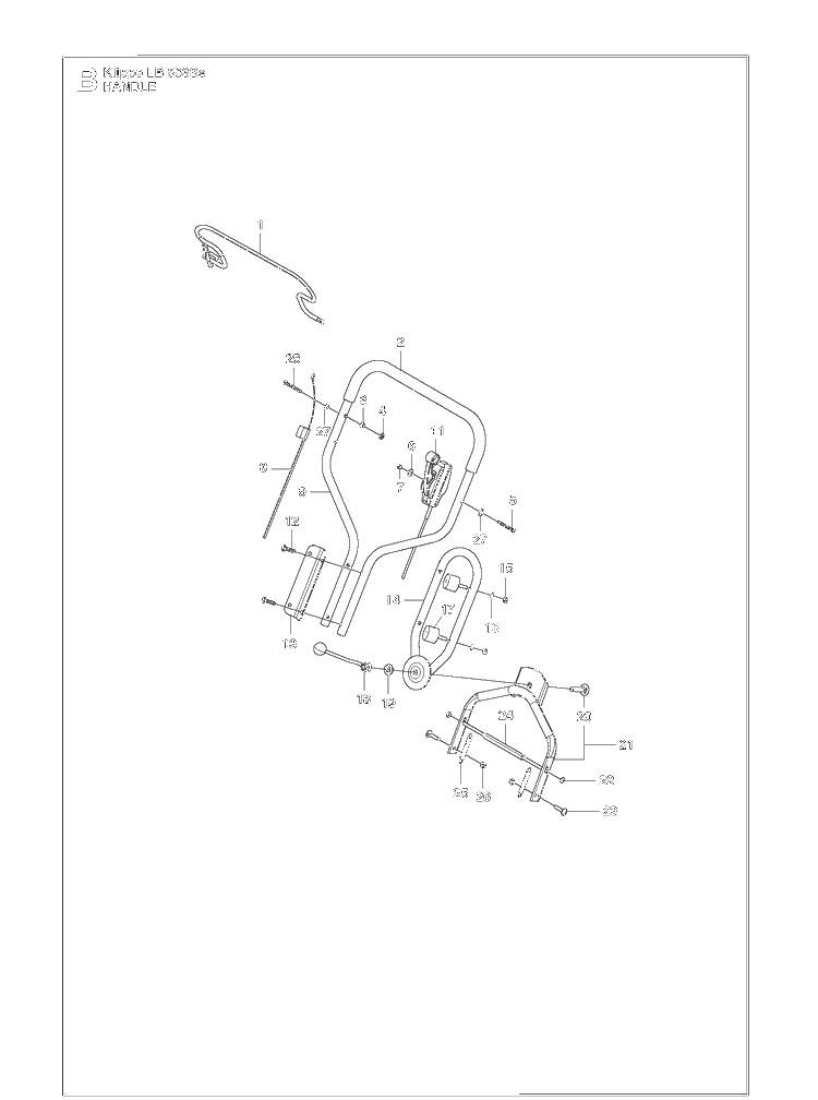 Handle Diagram and Parts List for KLIPPOLB553SE  Husqvarna Lawn Mower