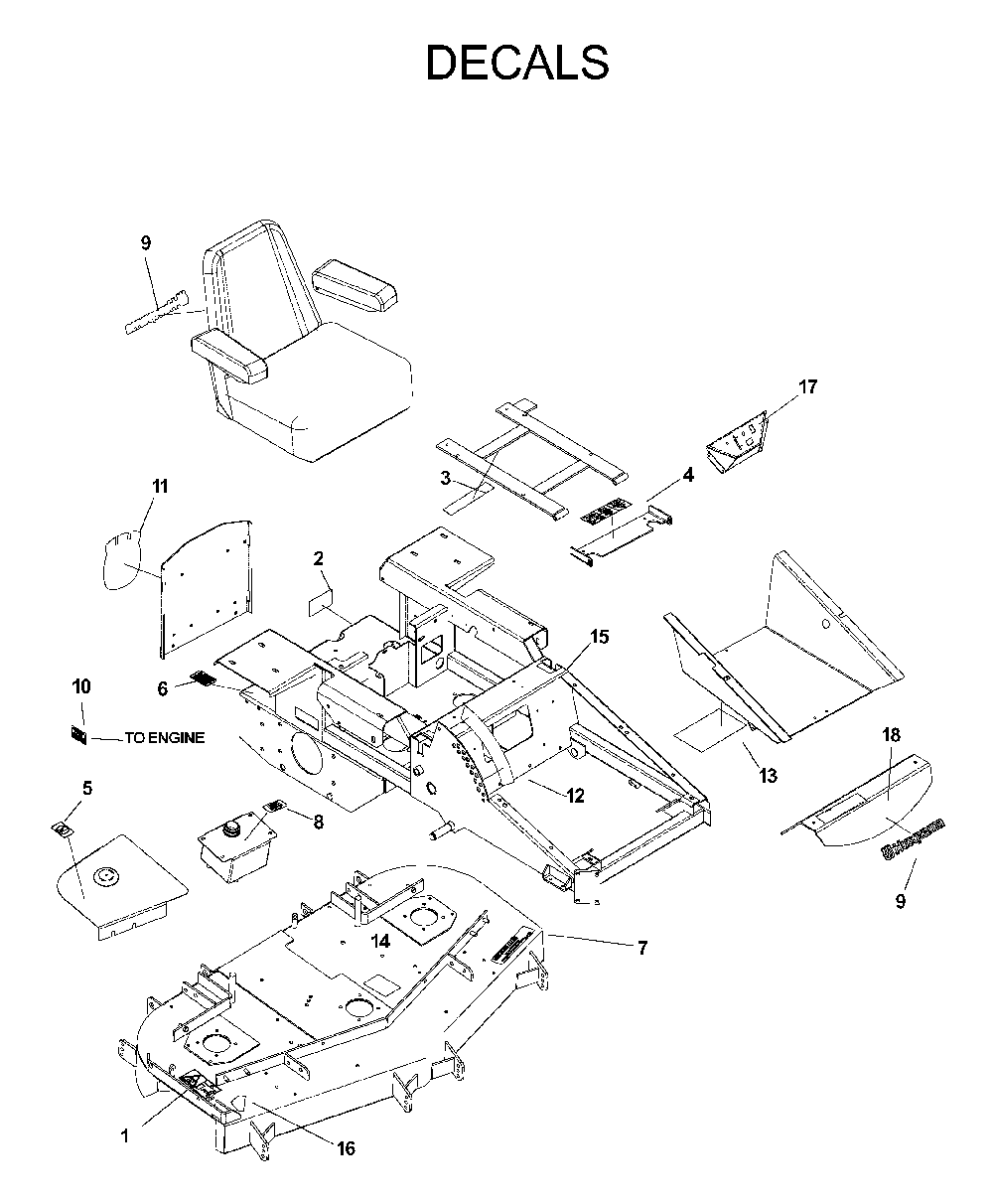 Decals Diagram and Parts List for IZ5223KOA (968999208)(2004-09) Husqvarna Lawn Tractor
