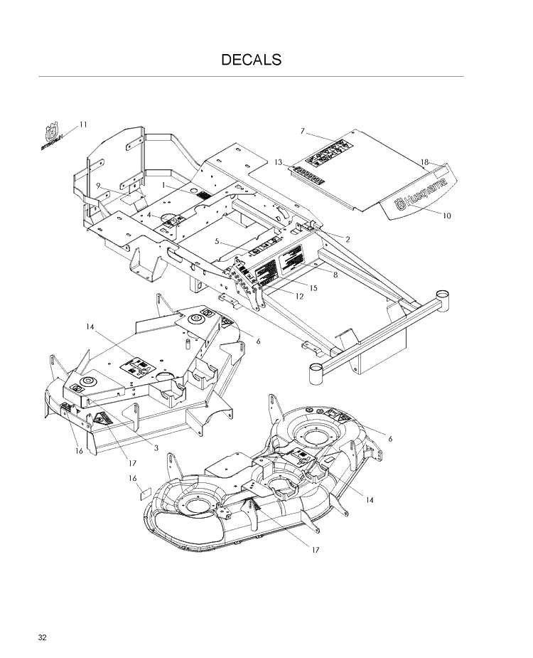 Decals Diagram and Parts List for EZ4624 (968999688)(2008-08) Husqvarna Lawn Mower