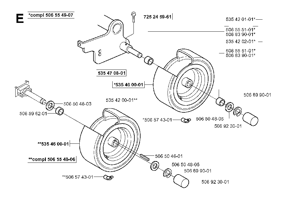 Wheels And Tires Diagram and Parts List for RIDER11BIOCLIP (953519901)(2004-01) Husqvarna Lawn Tractor