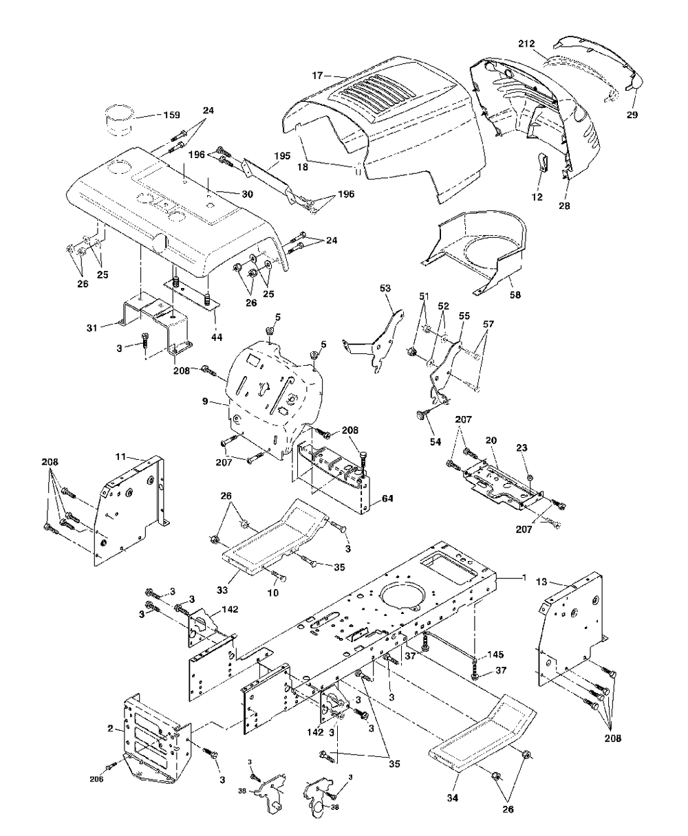 Chassis And Enclosures Diagram and Parts List for YTH2046 (954567079-A)(2000-11) Husqvarna Lawn Tractor