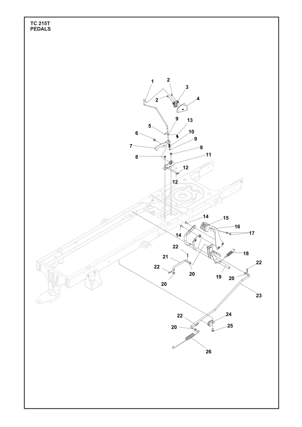 Pedals Diagram and Parts List for TC215T  Husqvarna Lawn Tractor