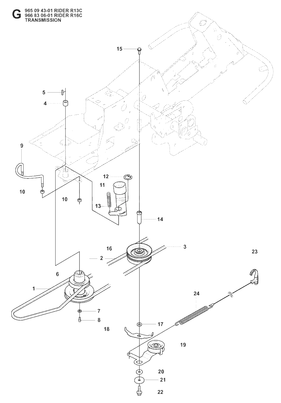Transmission 4 Diagram and Parts List for R13C (965094301)(2008-04) Husqvarna Lawn Tractor