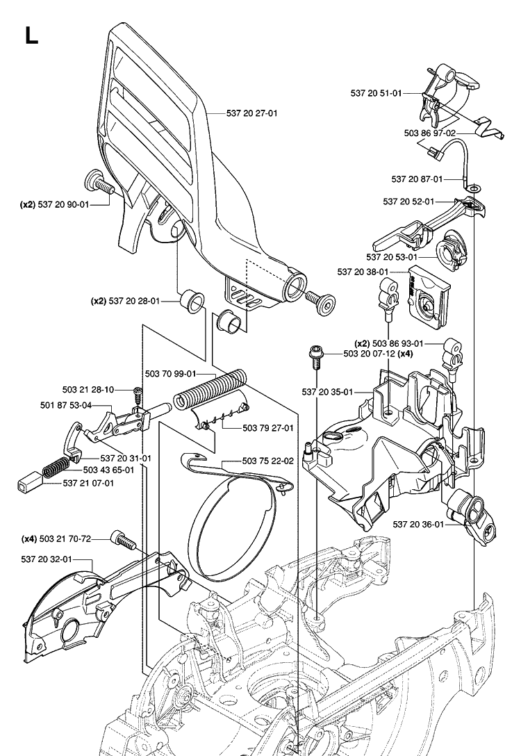 Chain Brake Diagram and Parts List for 575XP 20070100001-Current Husqvarna Chainsaw