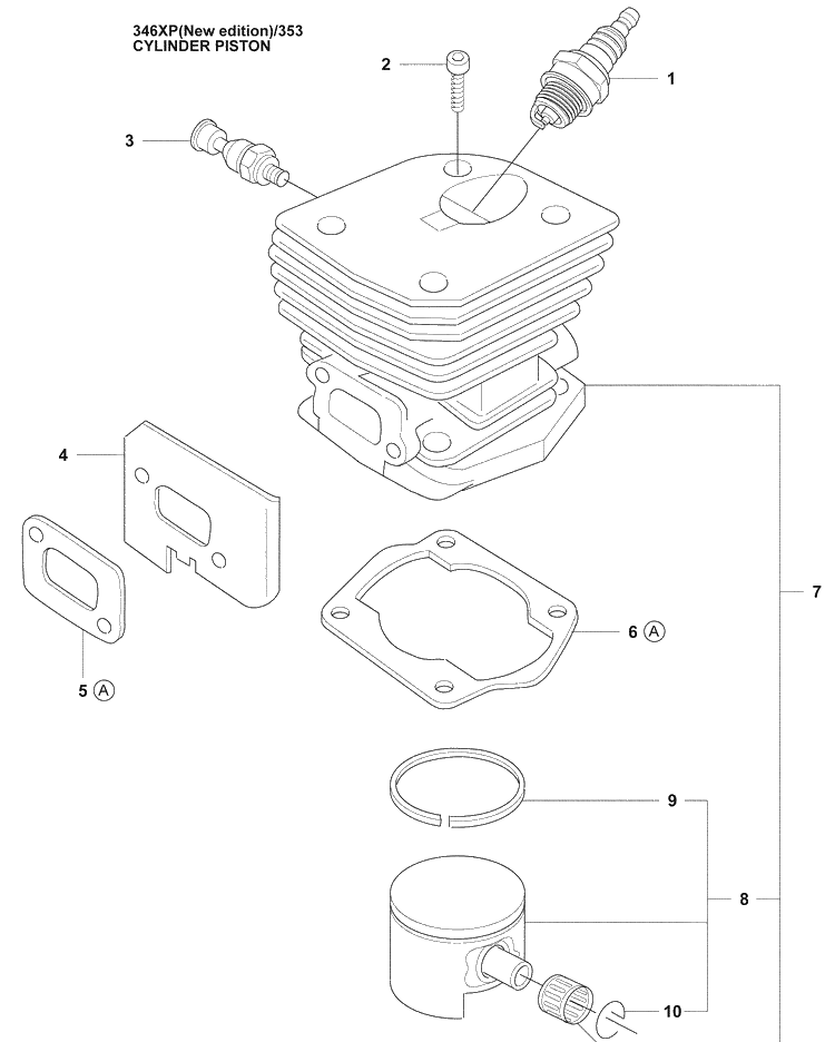 Cylinder Kit (Ne) Diagram and Parts List for 353 2009-02 Husqvarna Chainsaw