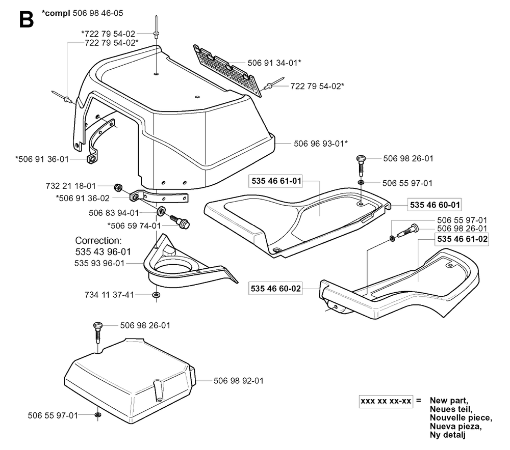 Hood Diagram and Parts List for R11 (953519401)(2004-01) Husqvarna Lawn Tractor