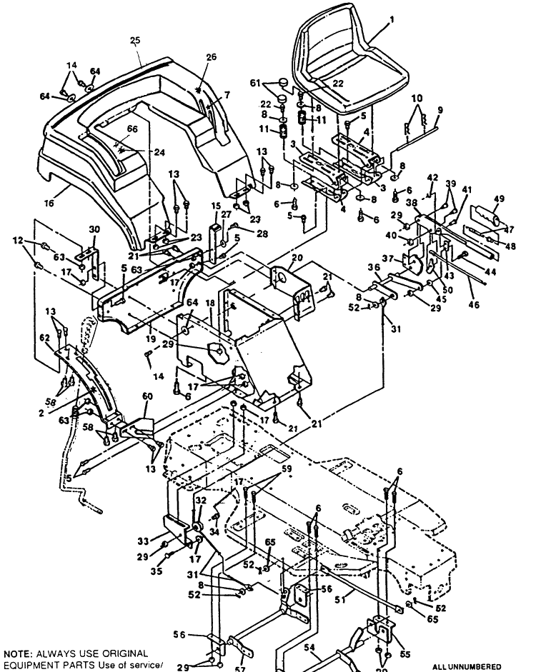 Chassis/Seat Diagram and Parts List for 4140H 1991-01 Husqvarna Lawn Mower