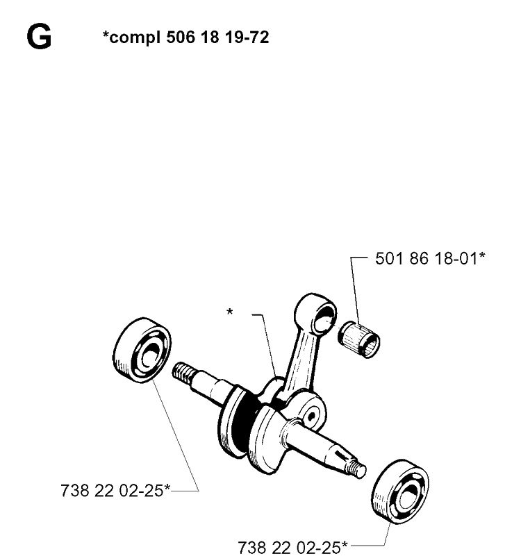 Crankshaft Diagram and Parts List for 261 19981000001-19992399999 Husqvarna Chainsaw