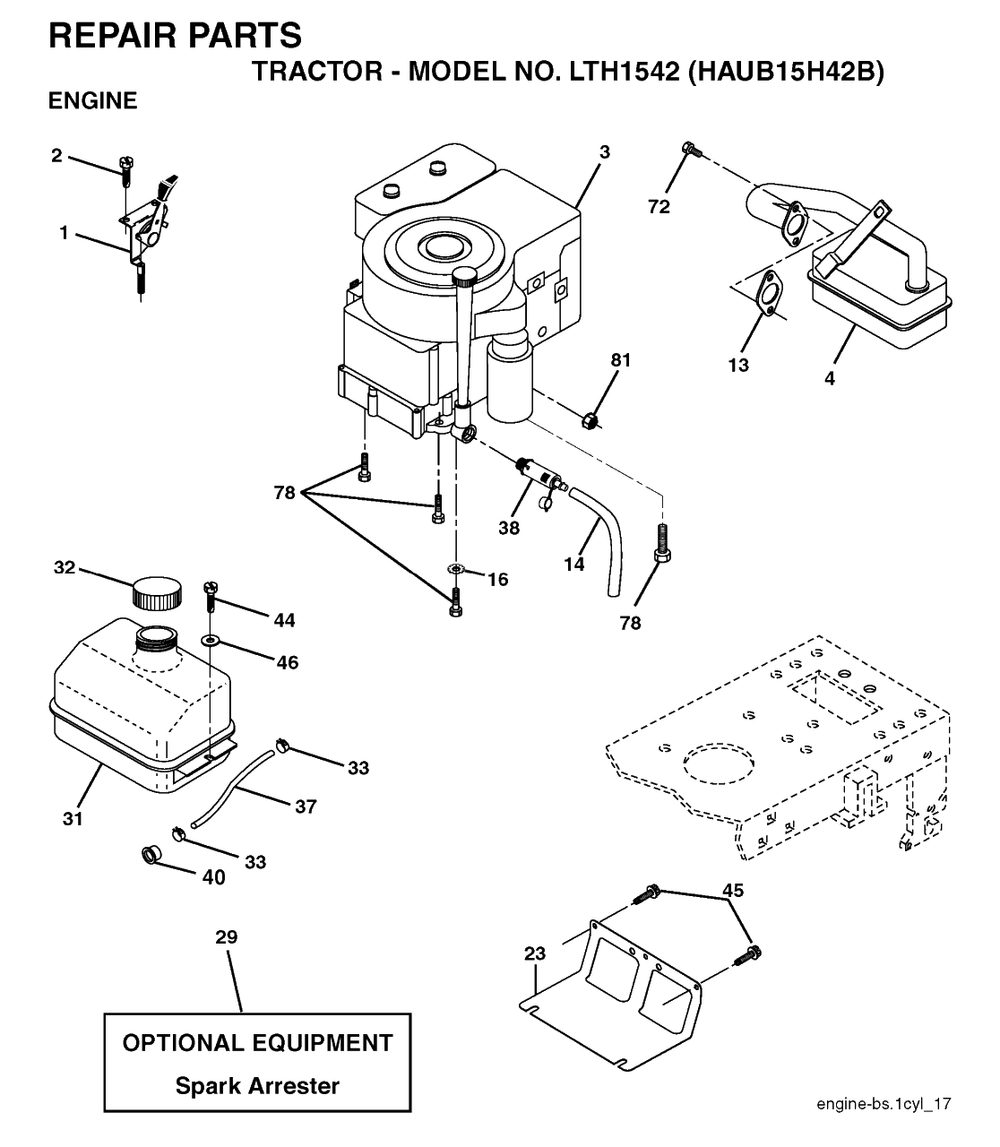 Engine Diagram and Parts List for LTH1542 (954170086-B)(2004-01) Husqvarna Lawn Tractor