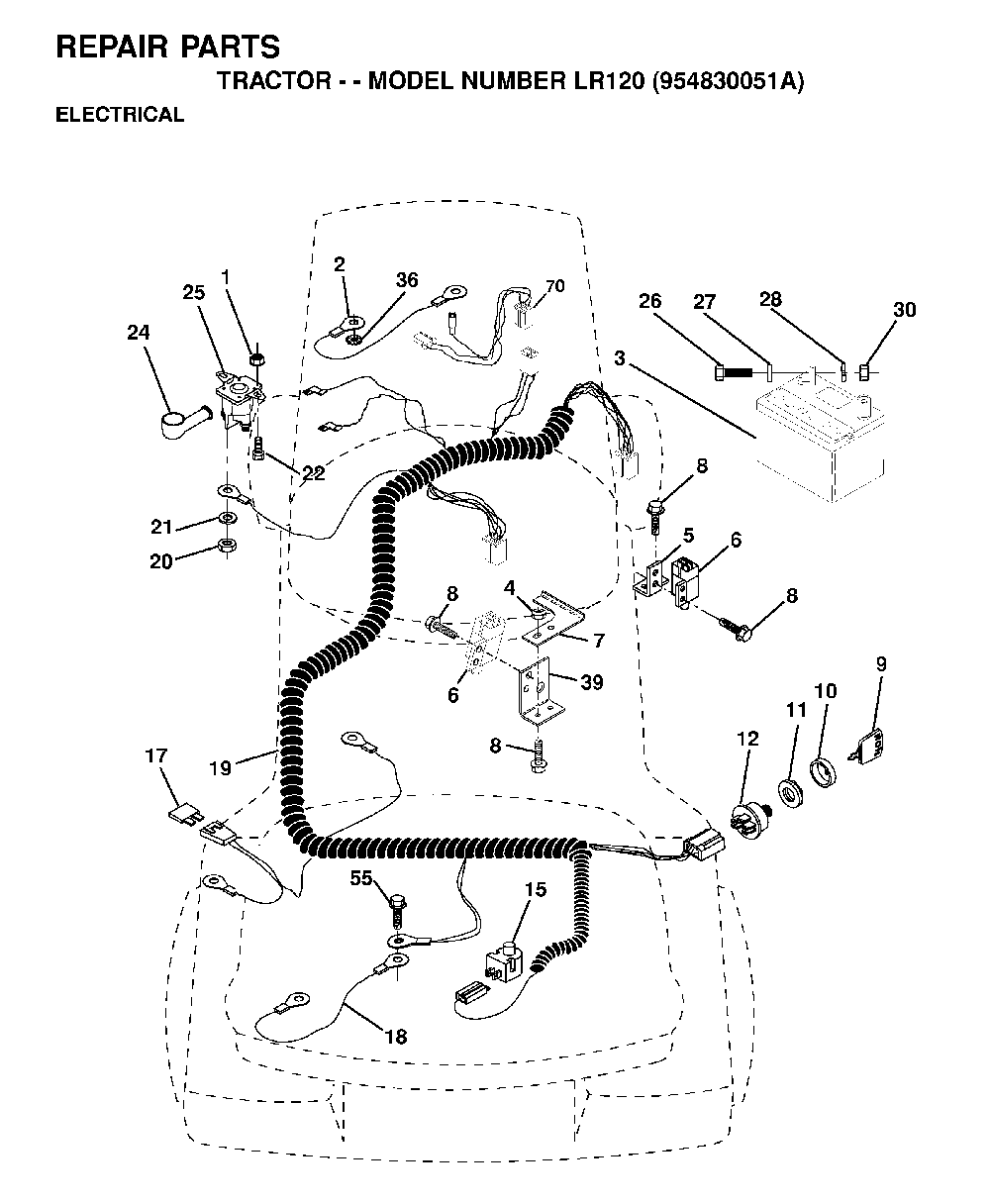 Electrical Diagram and Parts List for LR120 (954830051A)(1995-08) Husqvarna Lawn Tractor