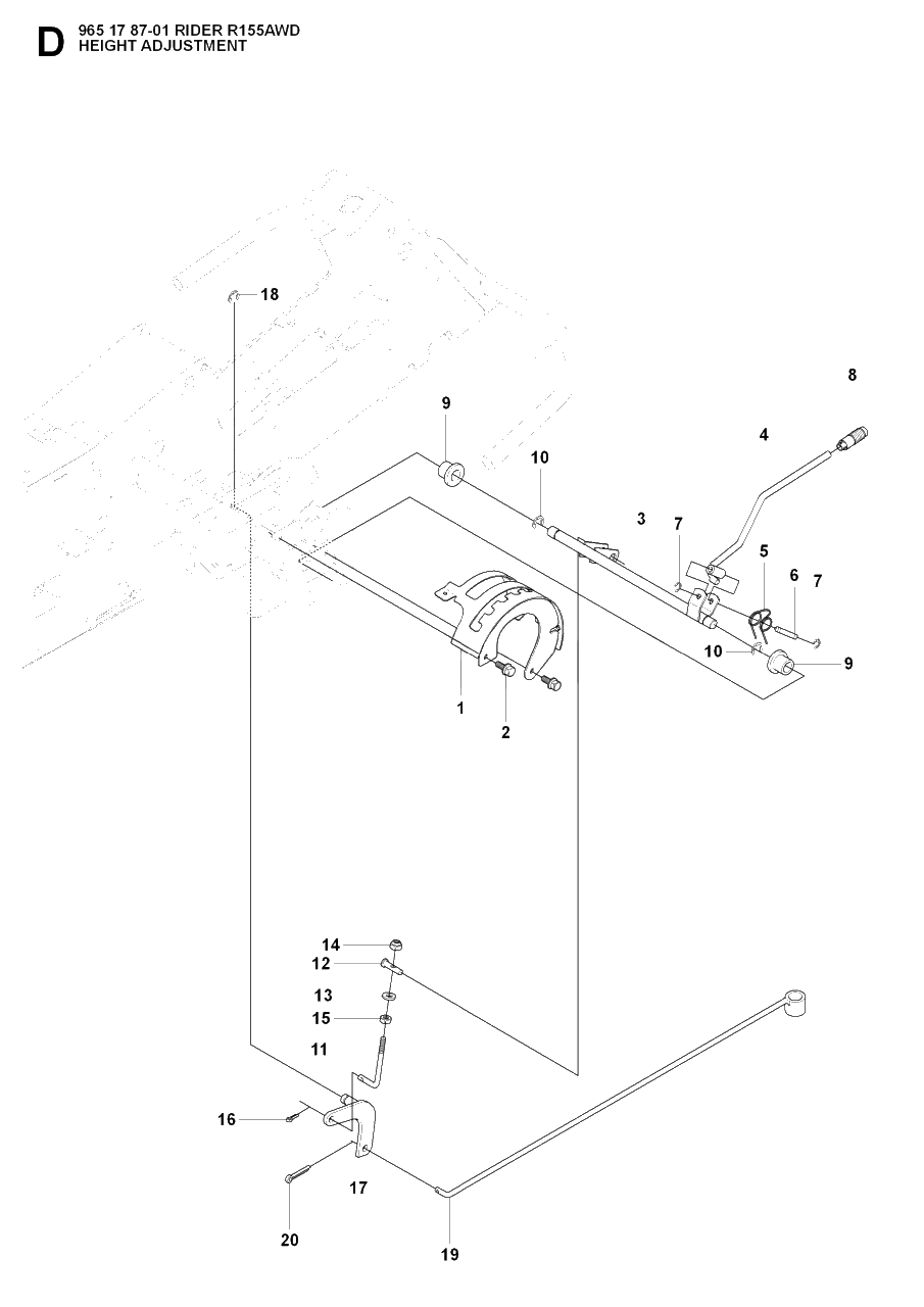 Height Adjustment Diagram and Parts List for R155AWD (965178701)(2007-03) Husqvarna Lawn Tractor