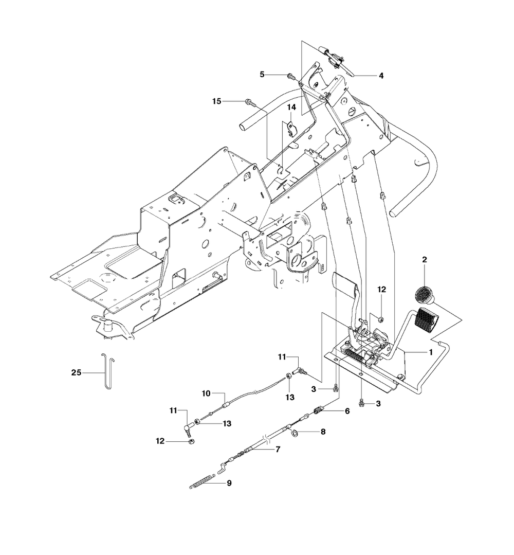 Pedals Diagram and Parts List for R18AWD (966414101)(2010-07) Husqvarna Lawn Tractor