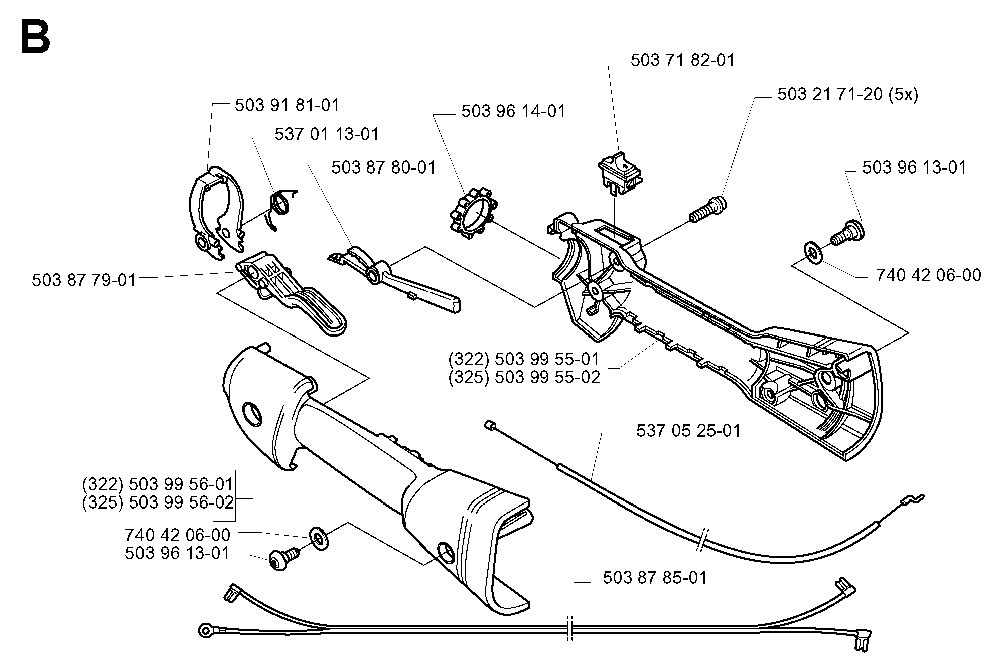 Throttle Controls Diagram and Parts List for 325RJ (X-SERIES)(20000100001) Husqvarna Brush Cutter