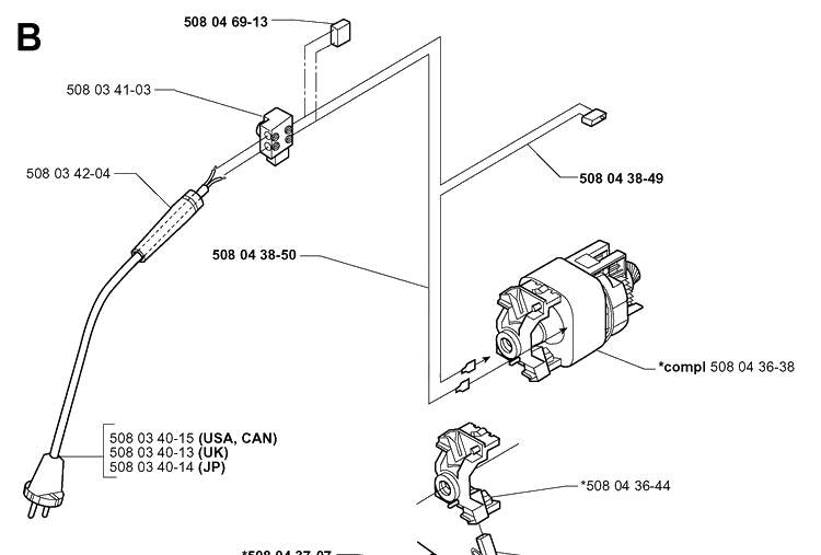 Electrical Diagram and Parts List for 316 20000600001-20030100000 Husqvarna Chainsaw
