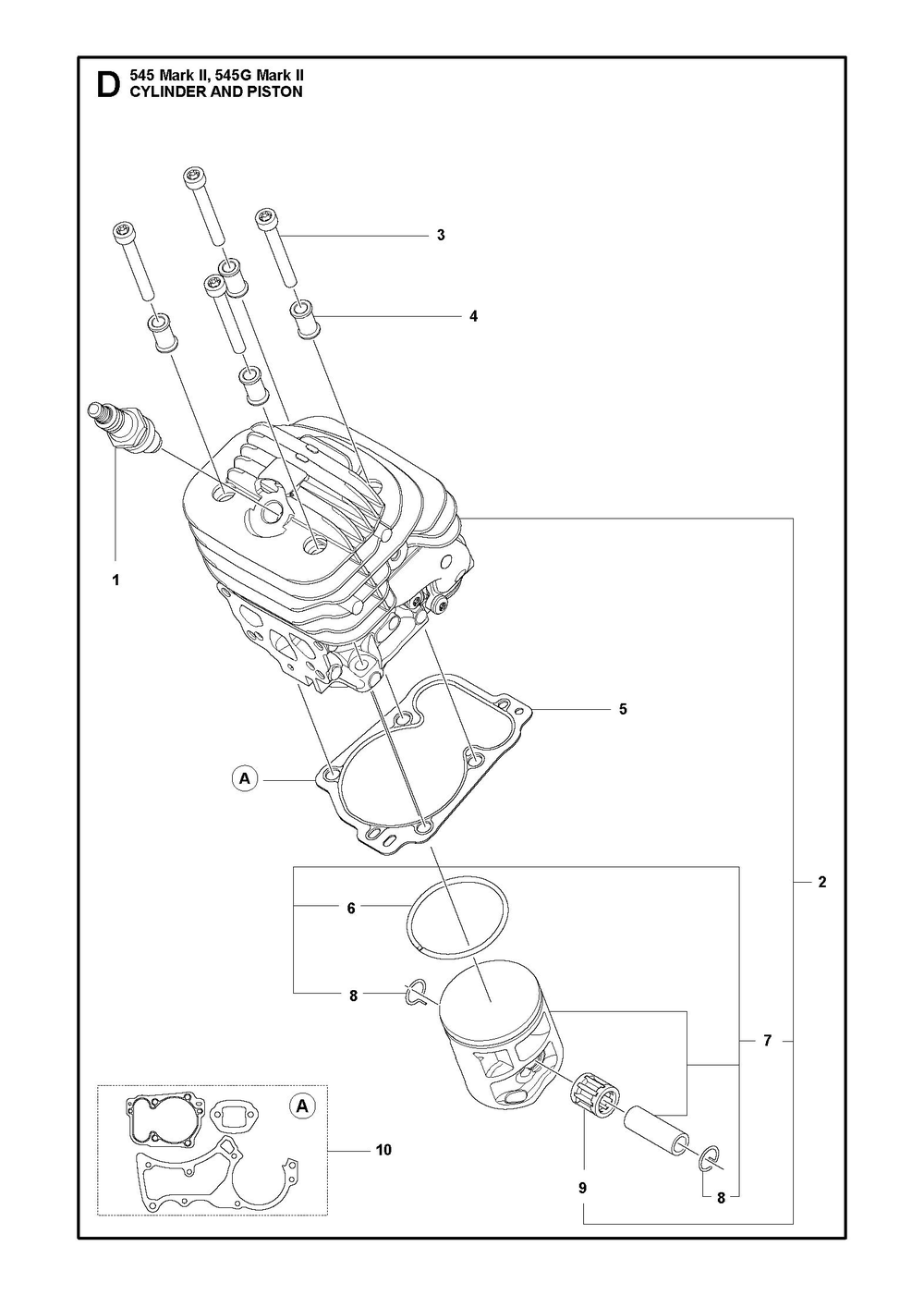 Cylinder Piston Diagram and Parts List for 545GMARKII  Husqvarna Chainsaw