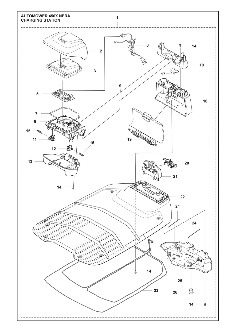 Charging Station Diagram and Parts List for 450XNERA  Husqvarna Lawn Mower