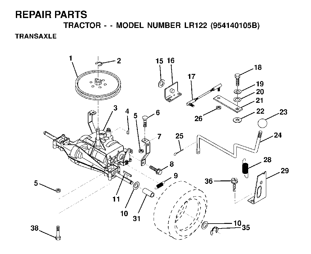 Transmission Diagram and Parts List for LR122 (954140105B)(2000-01) Husqvarna Lawn Tractor