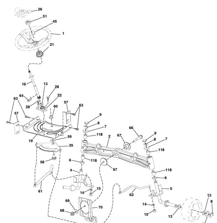 Steering Assembly Diagram and Parts List for YTH2042TD (96041005403)(2010-02) Husqvarna Lawn Mower