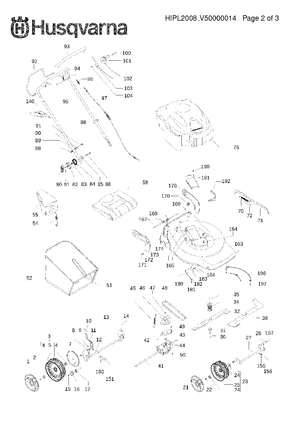 Product Complete Diagram and Parts List for R153S (96515980101)(2009-01) Husqvarna Lawn Mower
