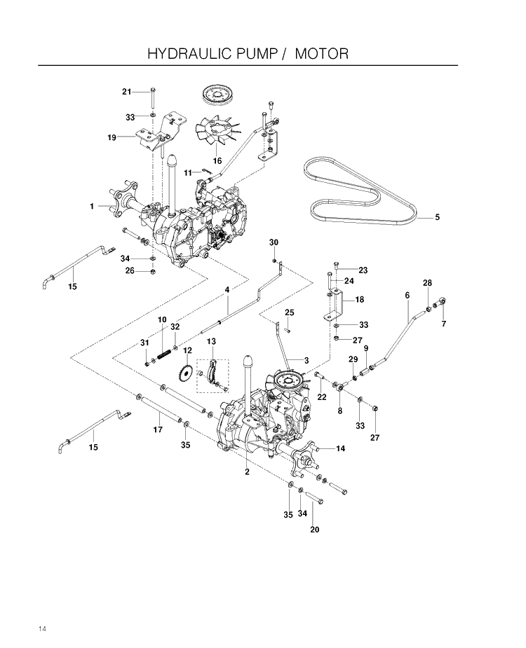 Hydraulic Pump Motor Diagram and Parts List for RZ4623 (967009801)(2012-01) Husqvarna Lawn Mower