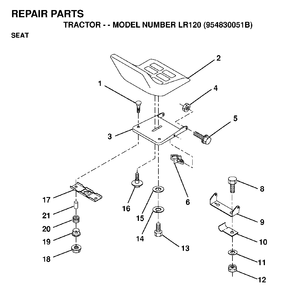 Seat Diagram and Parts List for LR120 (954830051B)(1996-05) Husqvarna Lawn Tractor