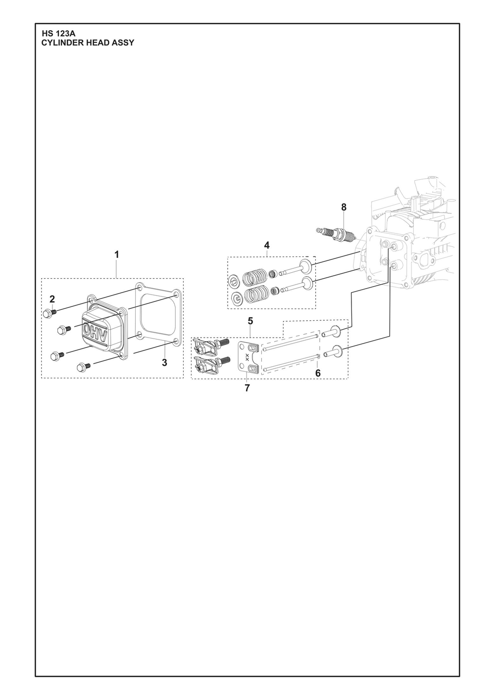 Cylinder Head Assembly Diagram and Parts List for HS123A  Husqvarna Engine