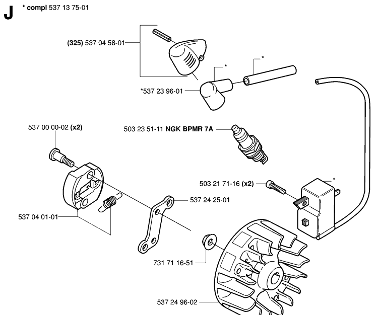 Ignition System Diagram and Parts List for 323HE3 20050600001-20053600000 Husqvarna Hedge Trimmer