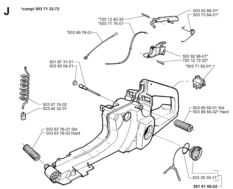 Fuel Tank Diagram and Parts List for 371XP 19963500001-19974900000 Husqvarna Chainsaw