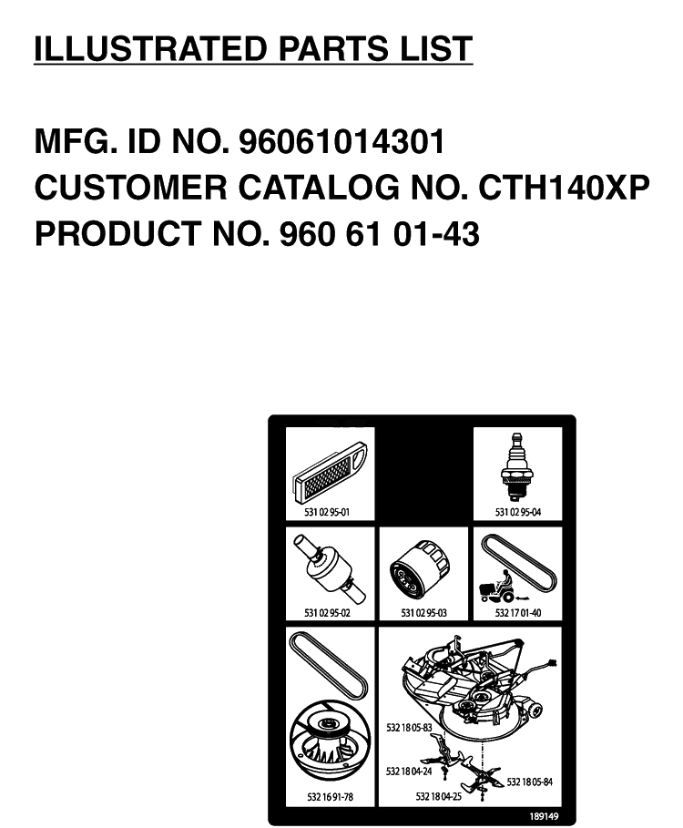 Frequently Used Parts Diagram and Parts List for CTH140XP (96061014301)(2006-06) Husqvarna Lawn Tractor