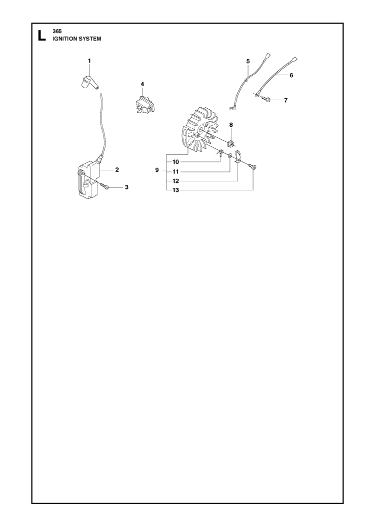 Ignition System Diagram and Parts List for 365 20101800001-Current Husqvarna Chainsaw