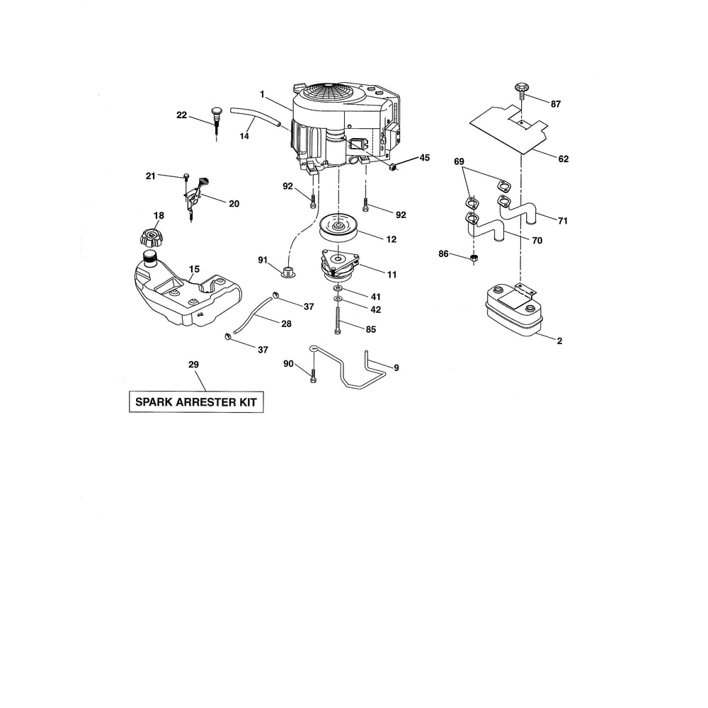 Engine Diagram and Parts List for LGT24K54 240470 Husqvarna Lawn Tractor