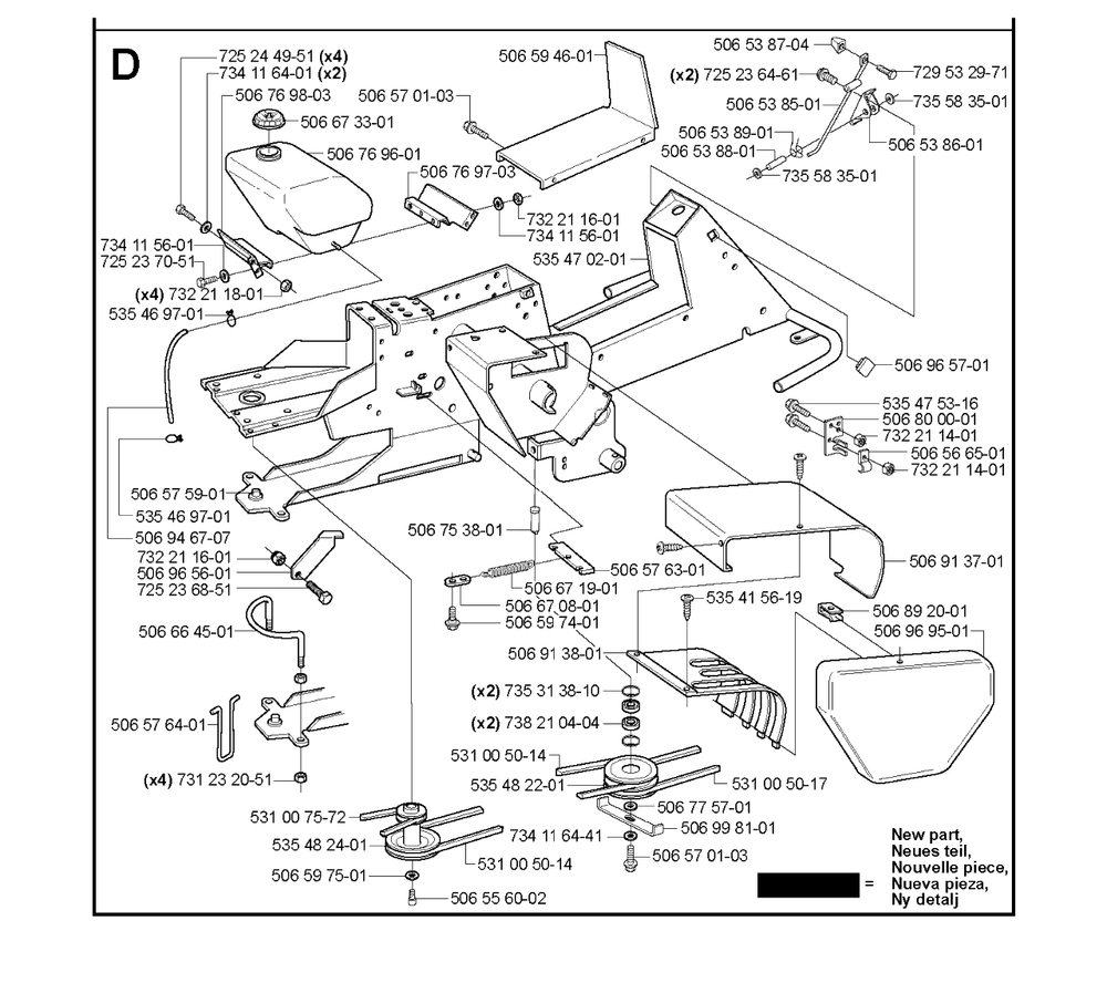 Chassis / Frame Diagram and Parts List for R13R (953533901)(2006-01) Husqvarna Lawn Tractor