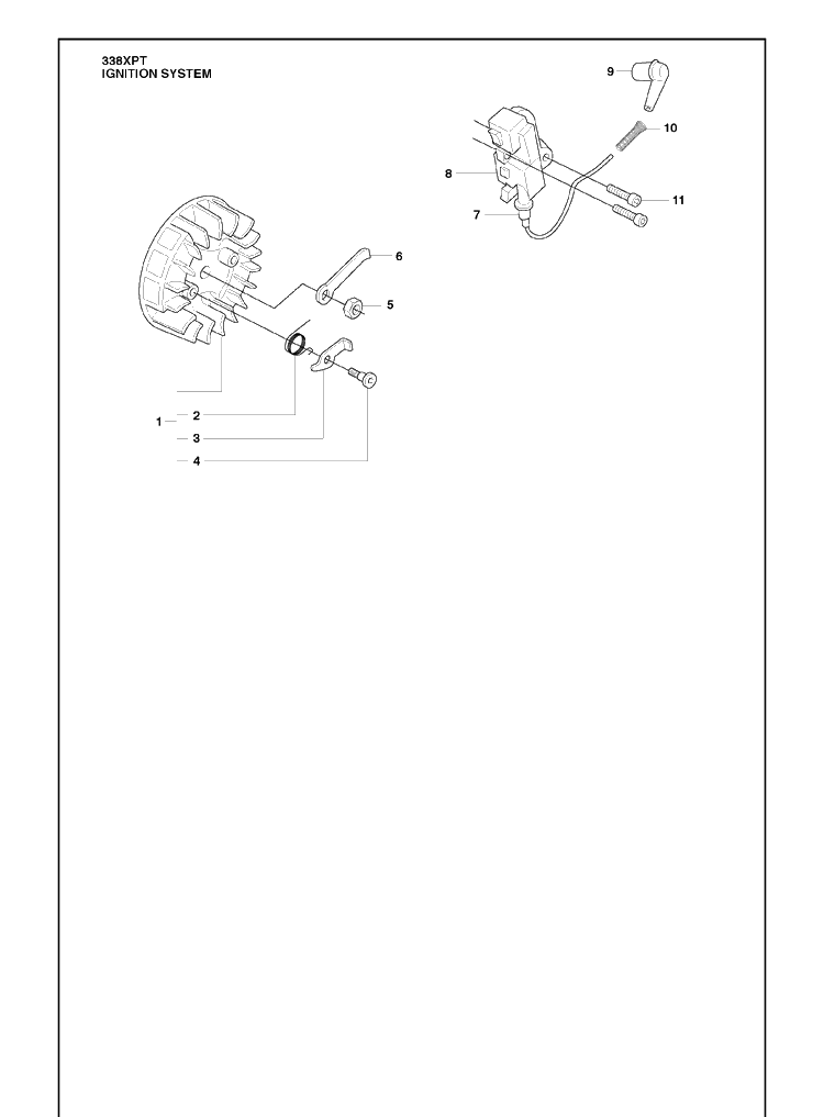 Ignition System Diagram and Parts List for 338XPT 2010-02 Husqvarna Chainsaw