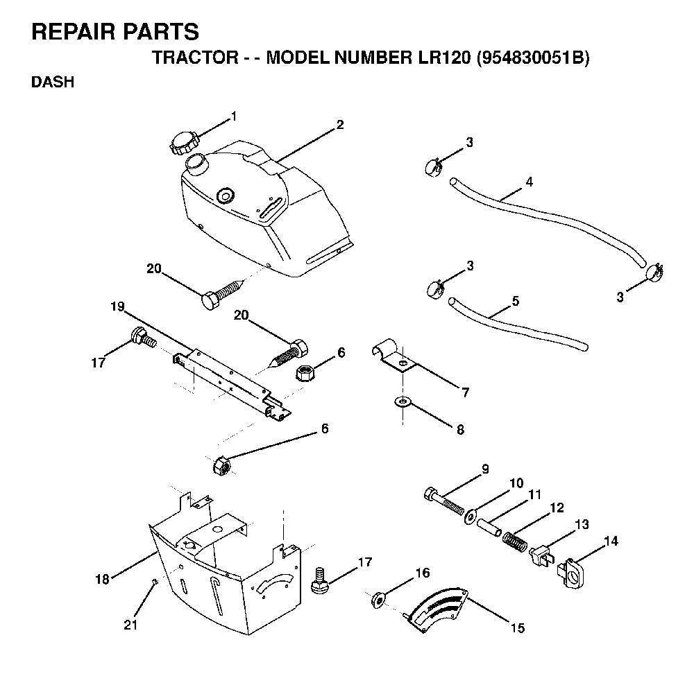 Dash Diagram and Parts List for LR120 (954830051B)(1996-05) Husqvarna Lawn Tractor