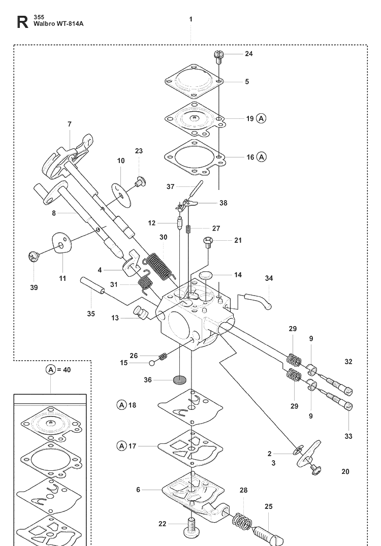 Carburetor Diagram and Parts List for 355FXT 20073100001-20082700000 Husqvarna Brush Cutter
