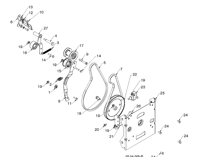 Chassis, Engine And Pulleys 4 Diagram and Parts List for ST224 (96191008705)(2019-03) Husqvarna Snow Blower