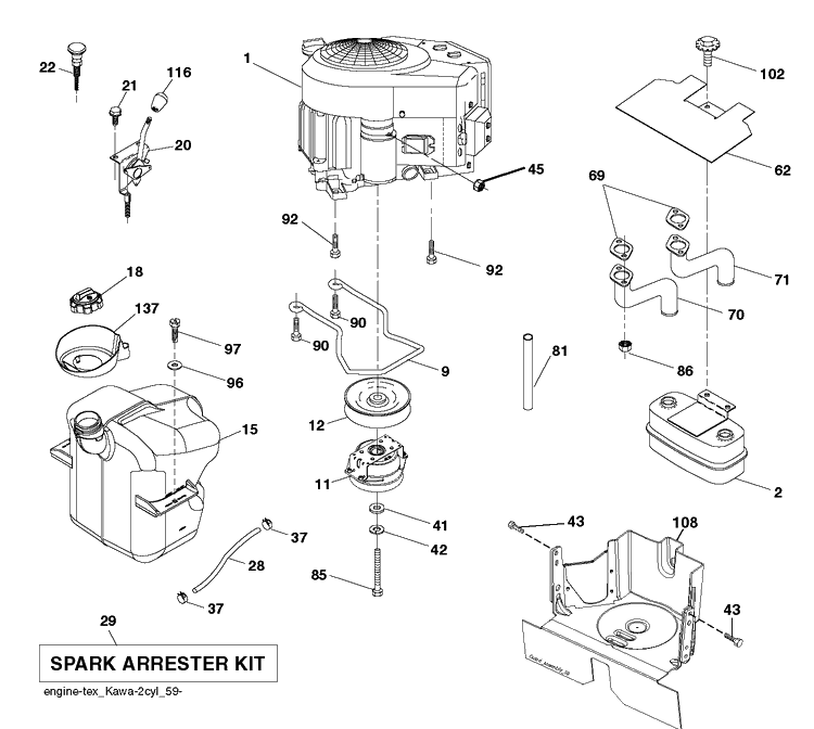 Engine Diagram and Parts List for TC342T (96051014801)(2017-09) Husqvarna Lawn Tractor
