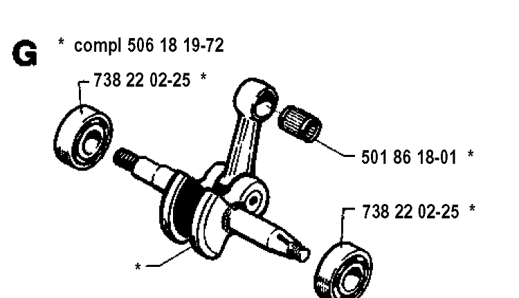 Crankshaft Diagram and Parts List for 262XP 19942300001-19960100000 Husqvarna Chainsaw