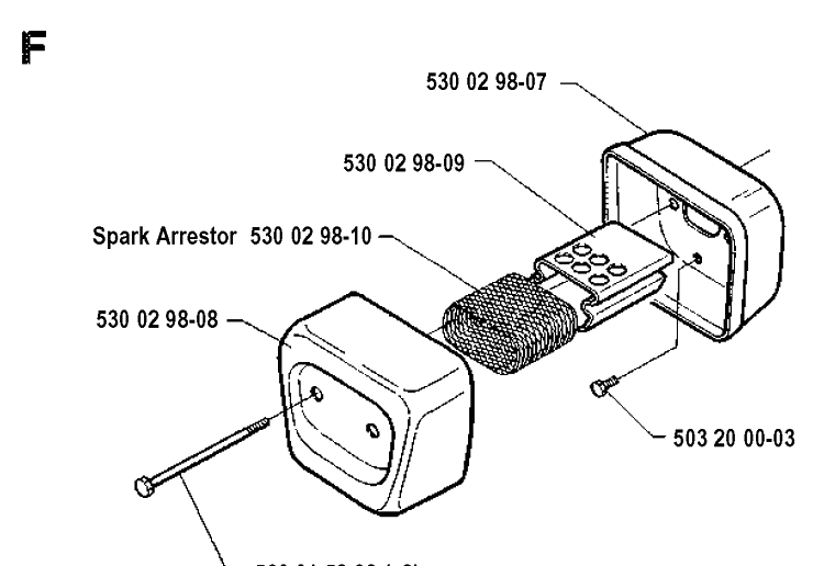 Muffler Diagram and Parts List for 41 19912200001-19941800000 Husqvarna Chainsaw