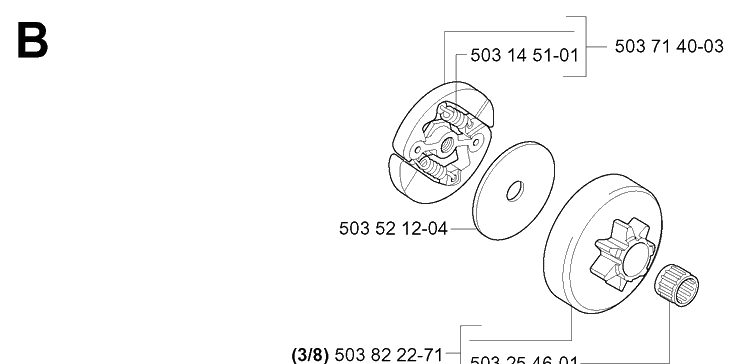 Clutch Diagram and Parts List for 338XPT 20060100001-20063600000 Husqvarna Chainsaw