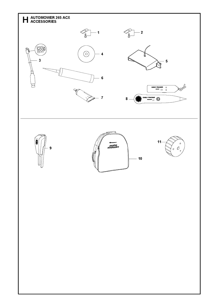 Accessories 2 Diagram and Parts List for 265ACX 2013-01 Husqvarna Lawn Mower